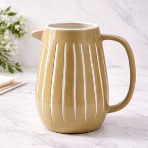 Vintage Studio Pottery Beige Pitcher Neutral Stoneware Farmhouse Decor
